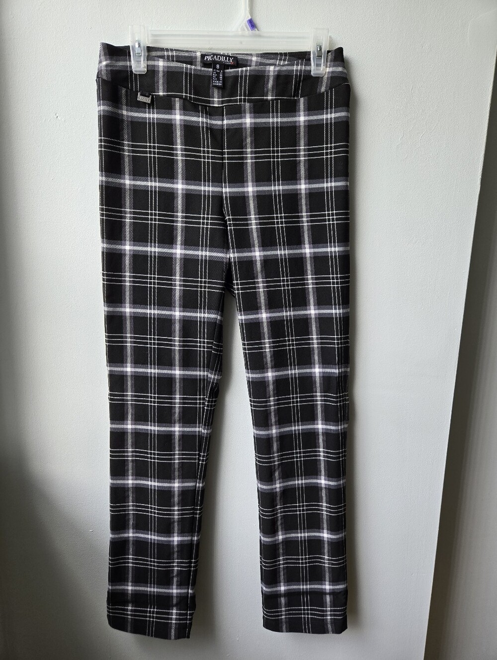 Womena 8 Black and White Plaid Stretch Trousers Womens Office